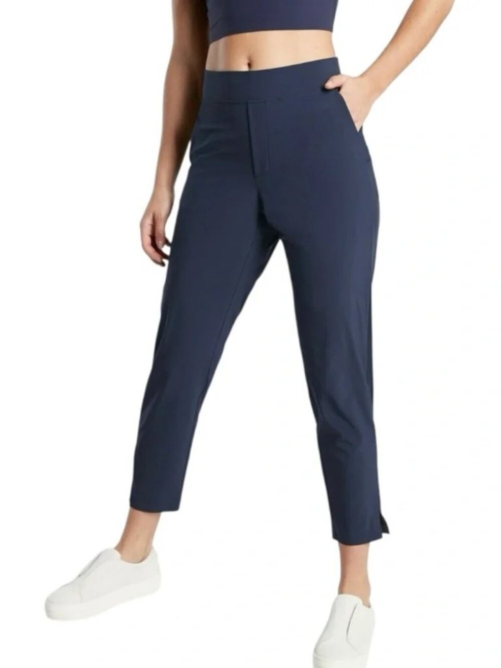 NEW Athleta Brooklyn Navy Blue Athletic Slit Ankle Pant